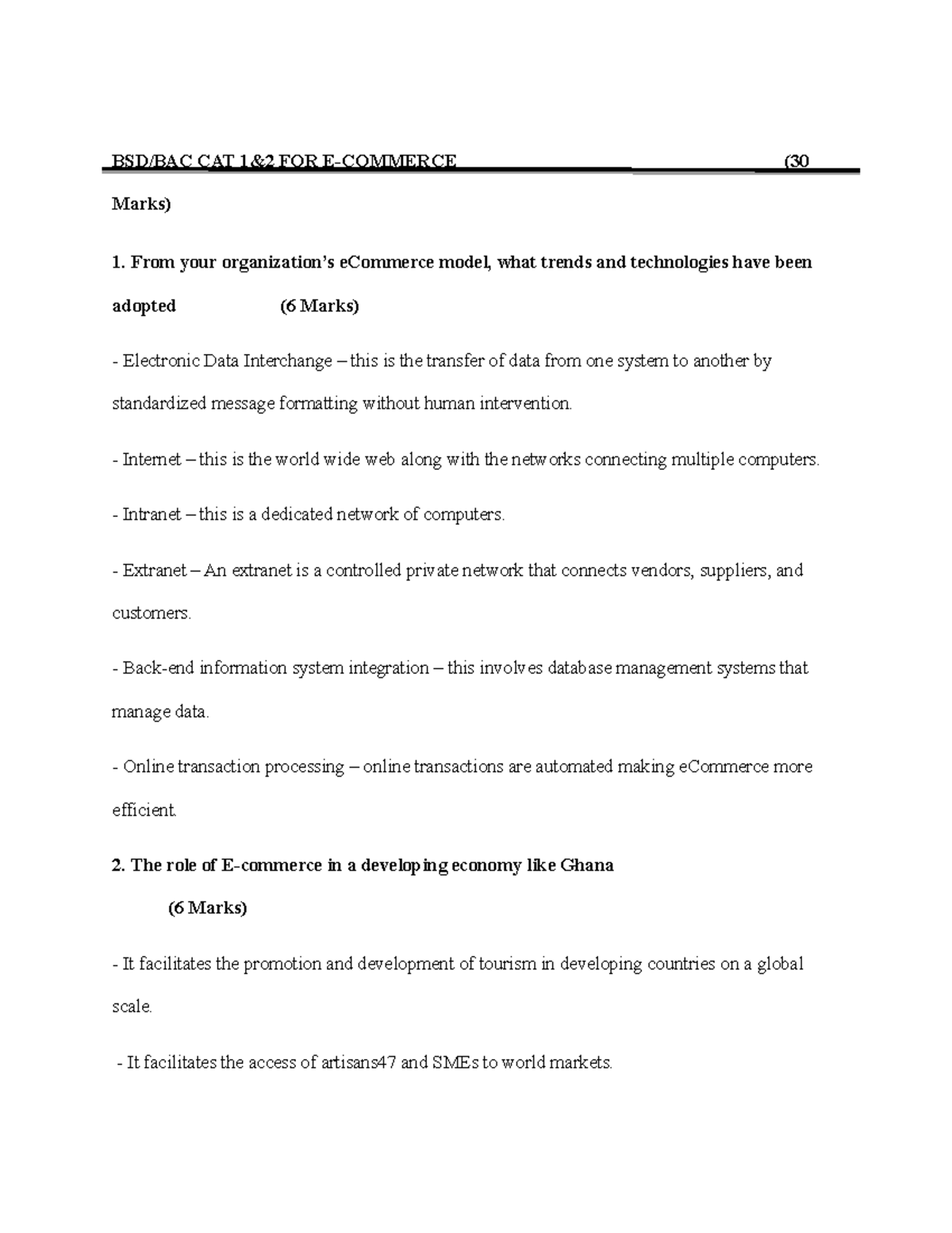 E- Commerce CAT 1&2 - An assignment - BSD/BAC CAT 1&2 FOR E-COMMERCE ...