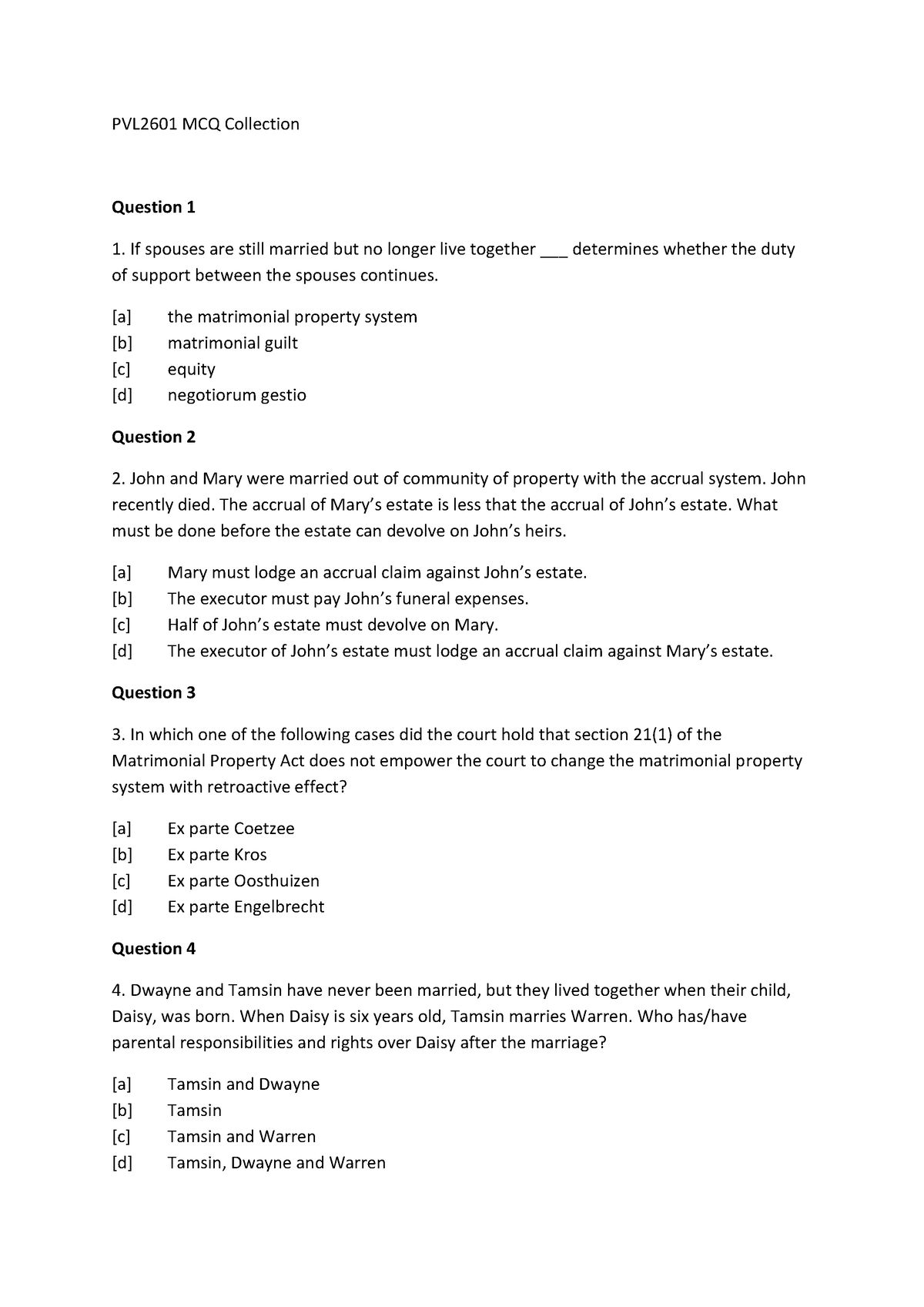 Pvl2601 Mcq 2023 Mcq Pvl2601 Mcq Collection Question 1 If Spouses Are Still Married But No 