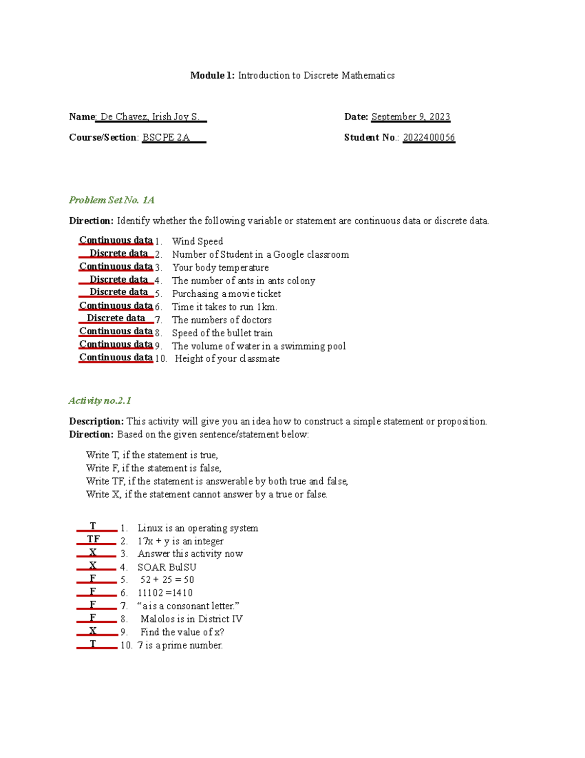 DM Final - Discrete Math Activity - Module 1: Introduction To Discrete ...