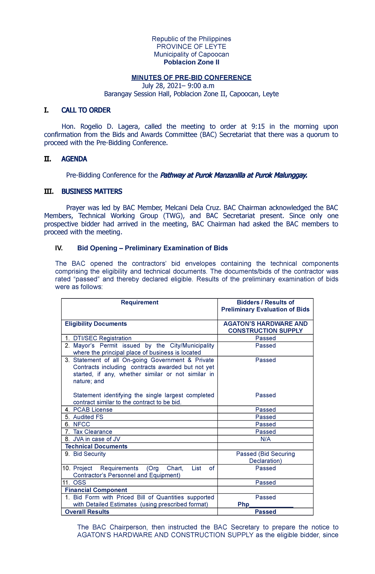 BAC Minutes - Republic of the Philippines PROVINCE OF LEYTE ...