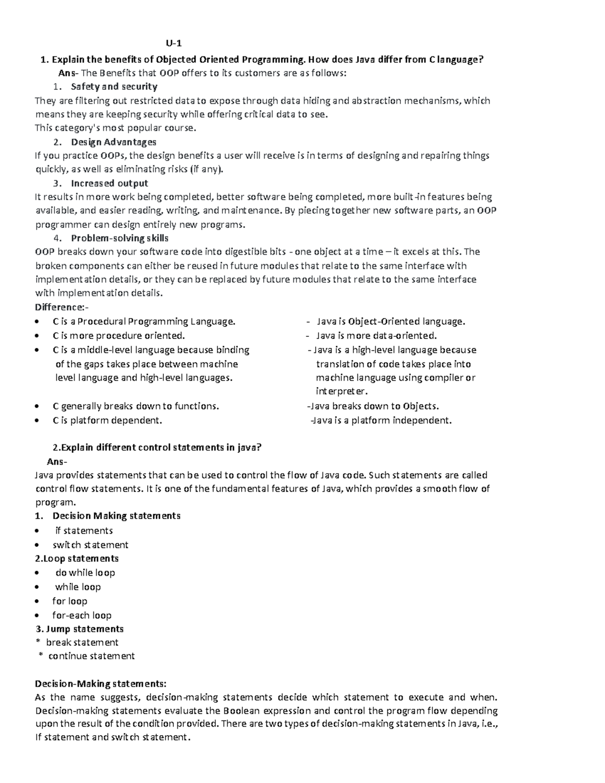 OOM 123 - uhuhu - U- Explain the benefits of Objected Oriented ...