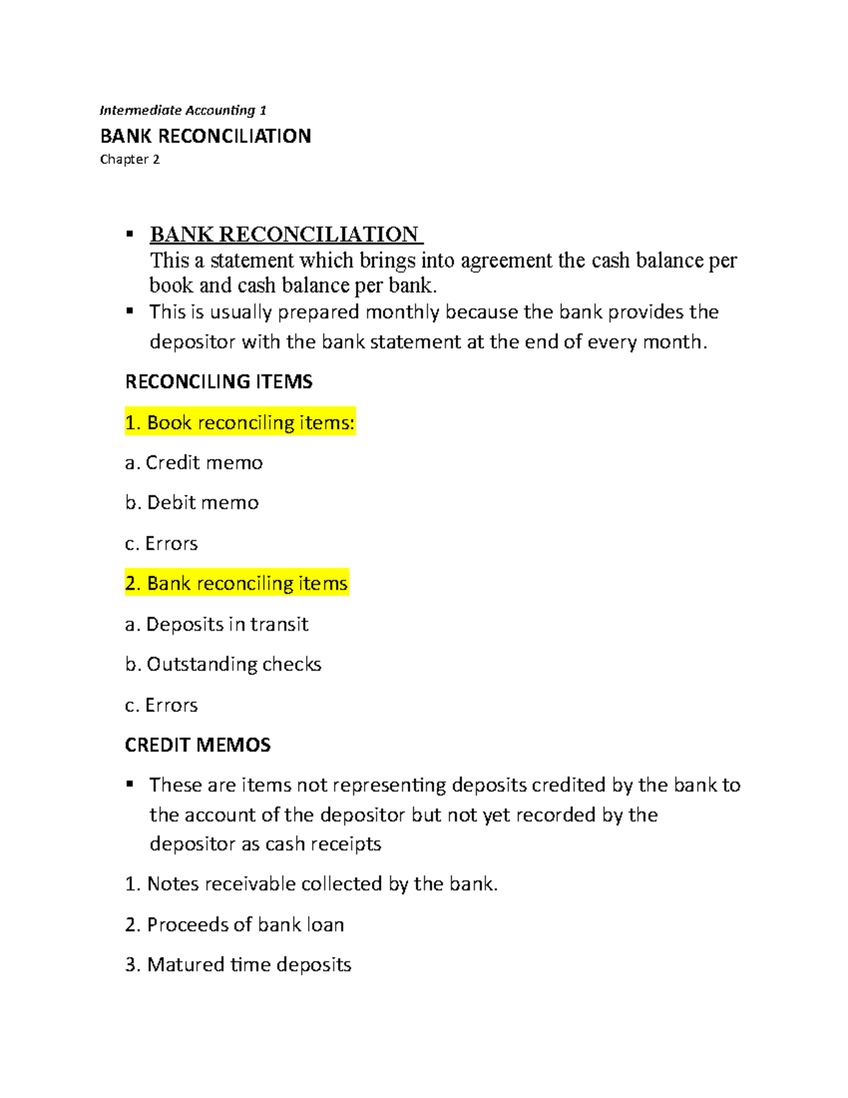 Bank Reconciliation - Hope This Helps - Intermediate Accounting 1 BANK ...