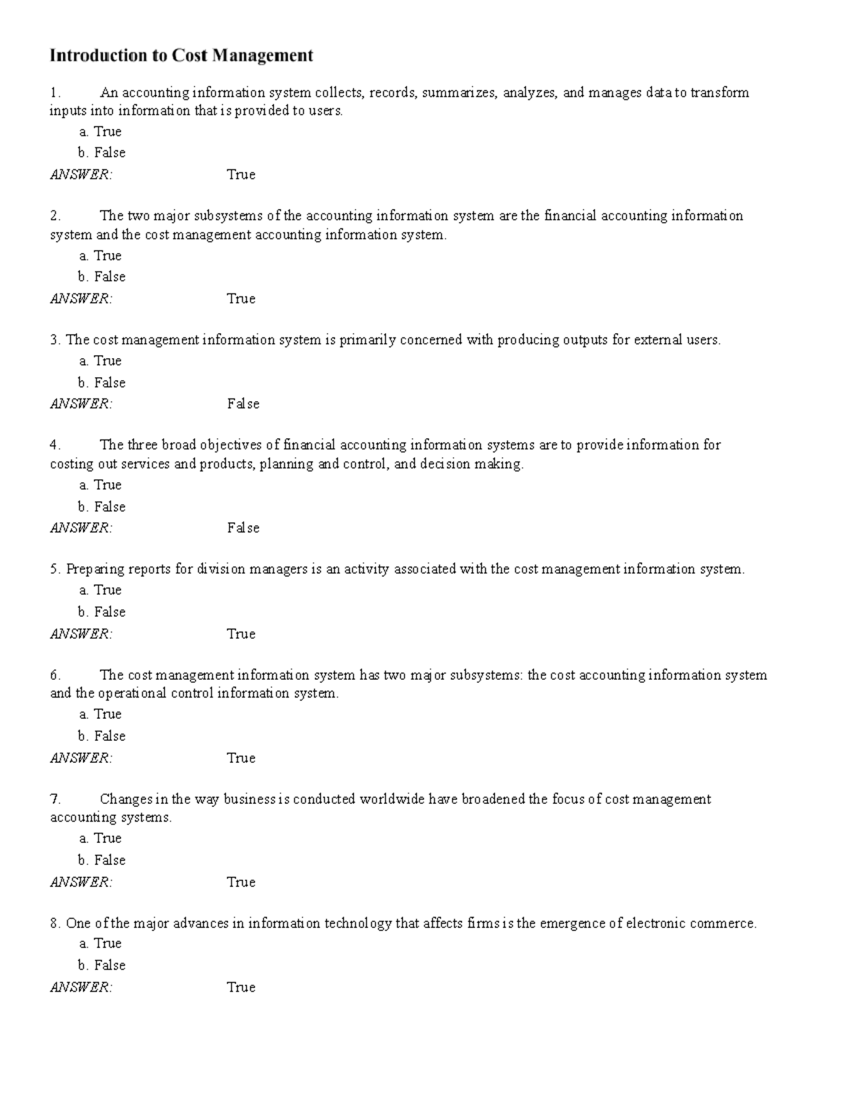 Test Bank 1A-Introduction - An accounting information system collects ...