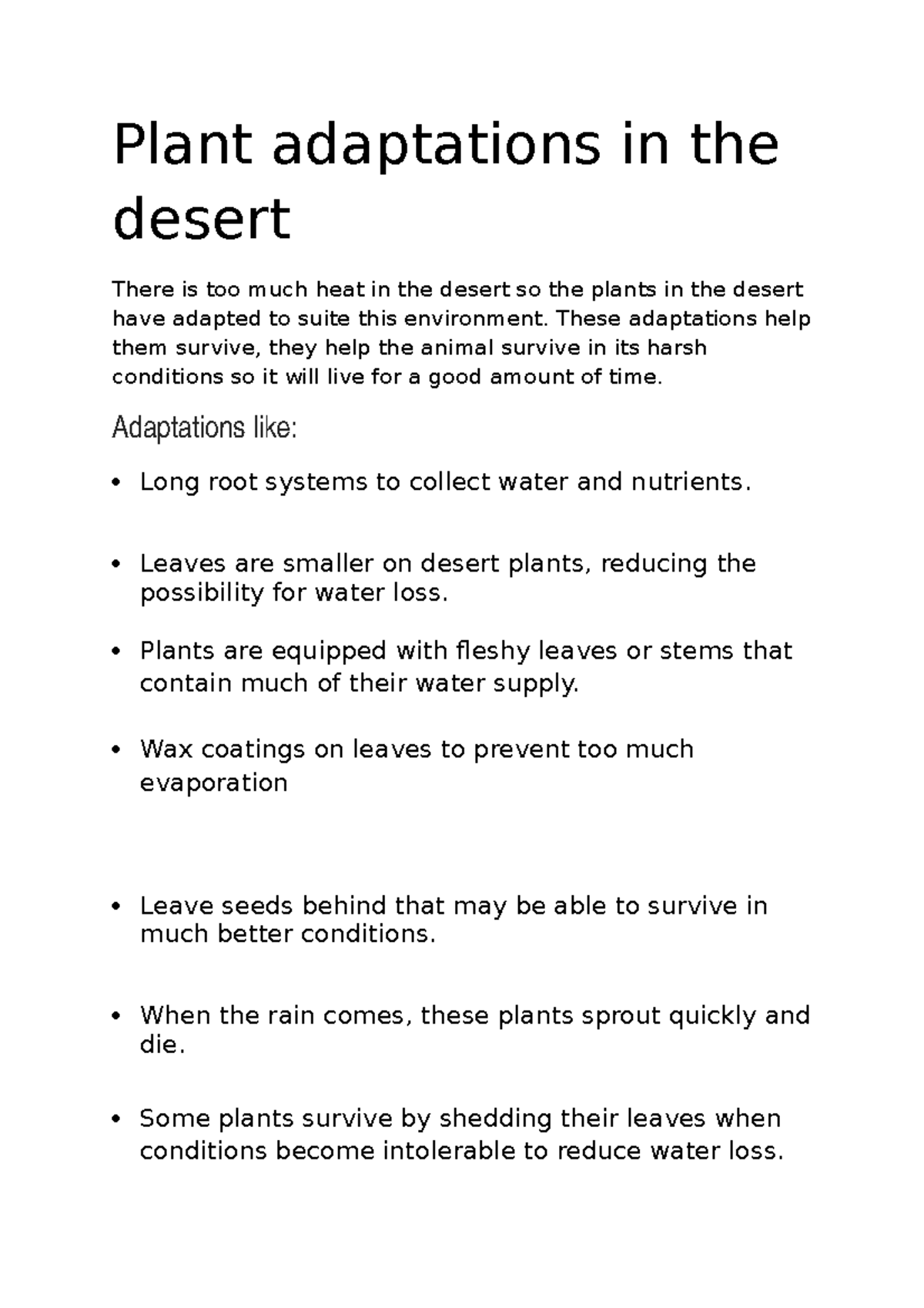Plant adaptations it is what it is! Plant adaptations in the desert