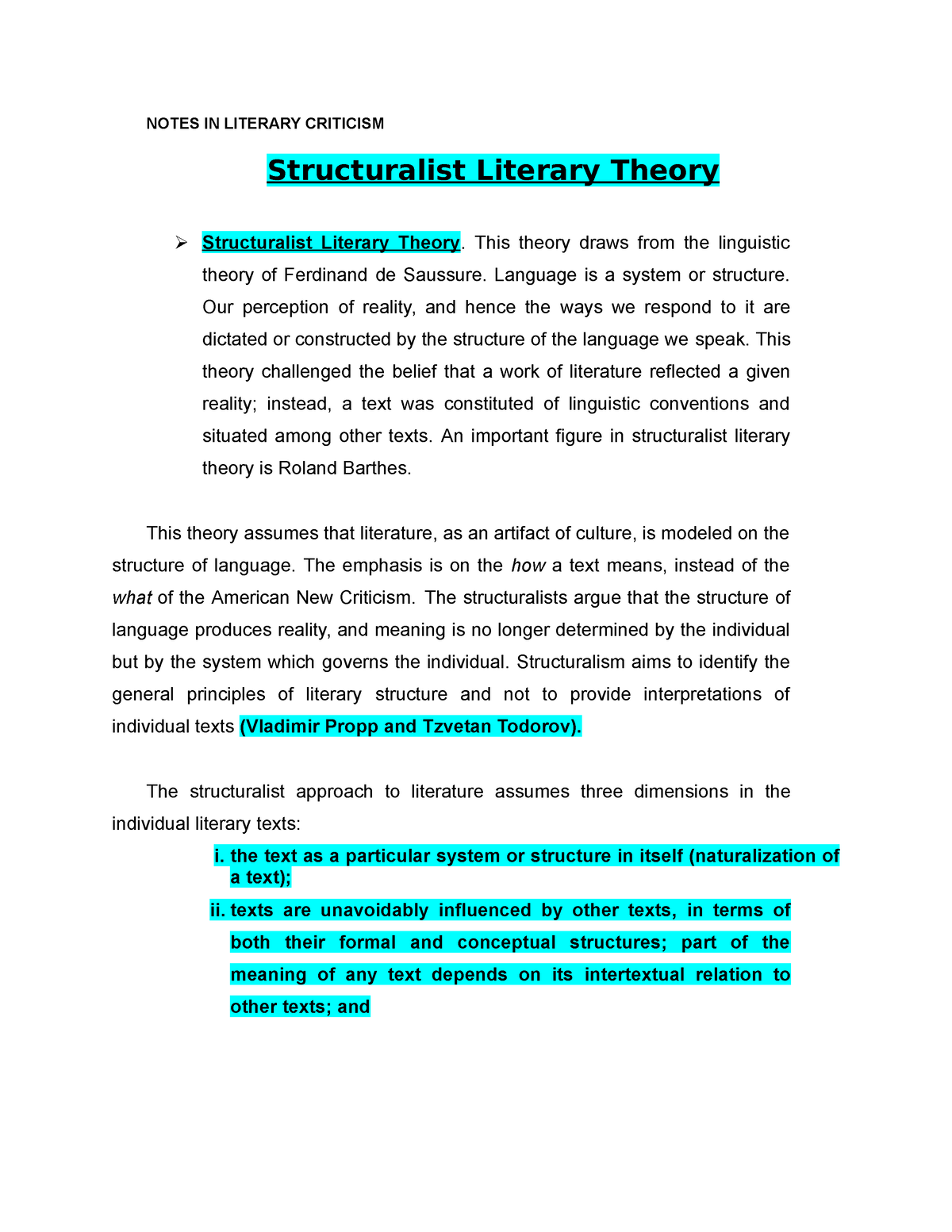 structuralism in literary theory essay