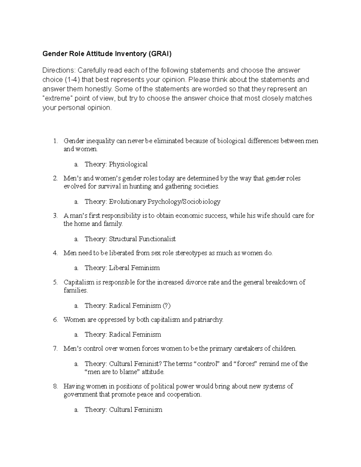 Gender Role Attitude Inventory (GRAI) copy - SOCIOL M162 - UCLA - Studocu