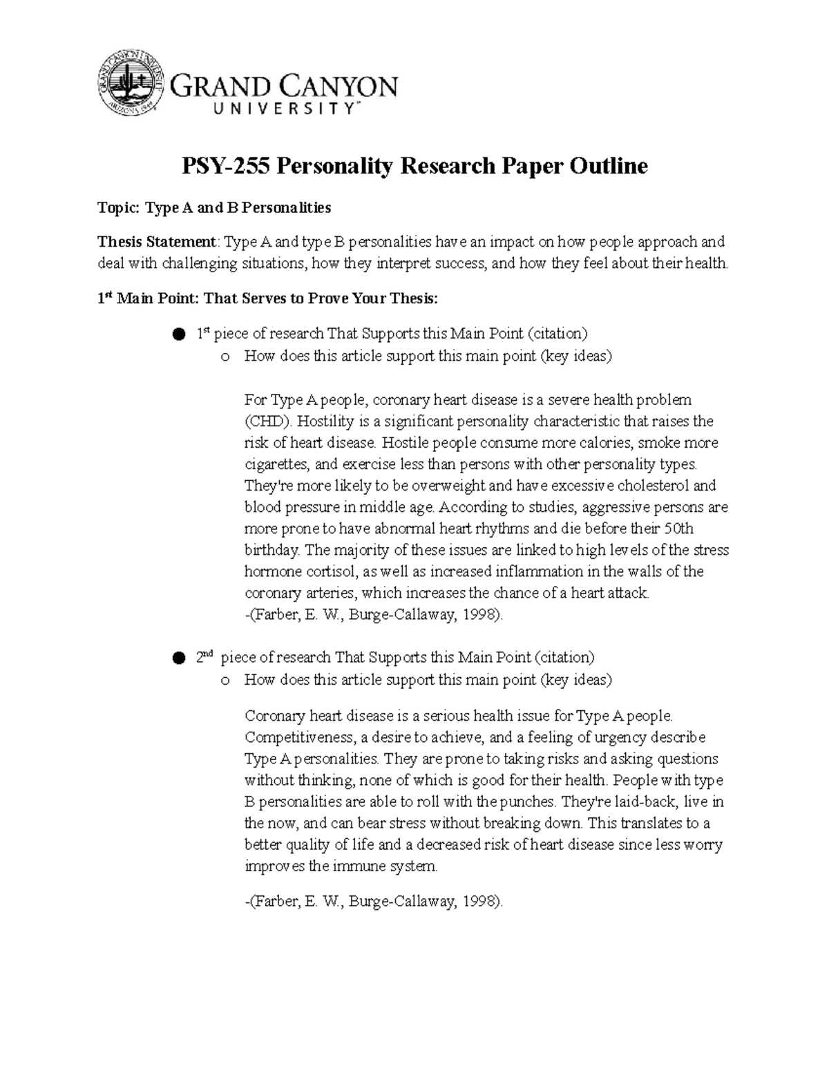 PSY255-RS-Outline Template 2 - Personality Research Paper Outline Topic ...