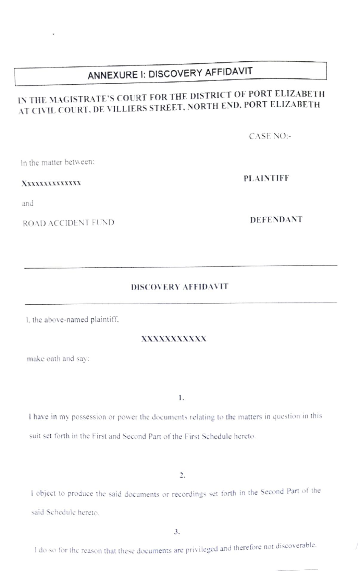 Discovery Affidavit - The student must go through this document it will ...