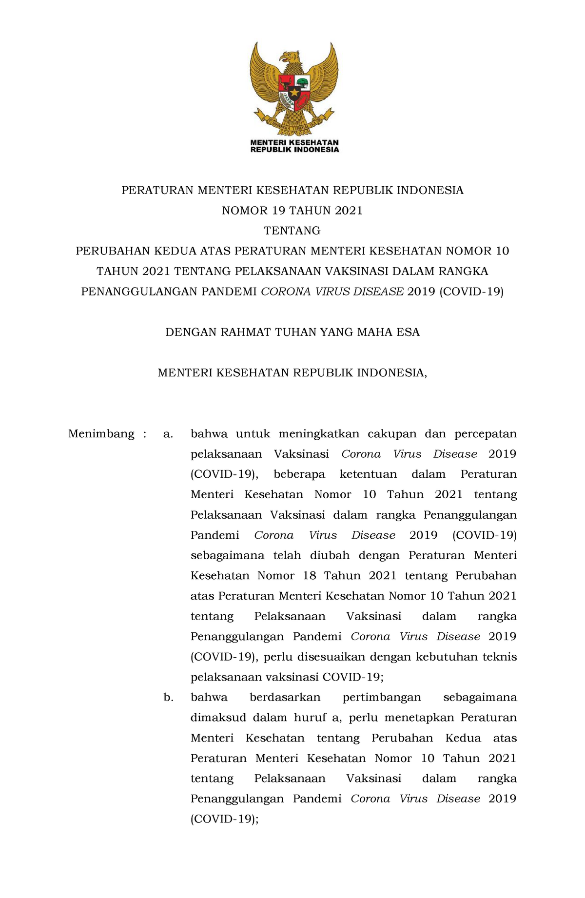 Permenkes-19-2021 - Lecture Notes 1 - PERATURAN MENTERI KESEHATAN ...