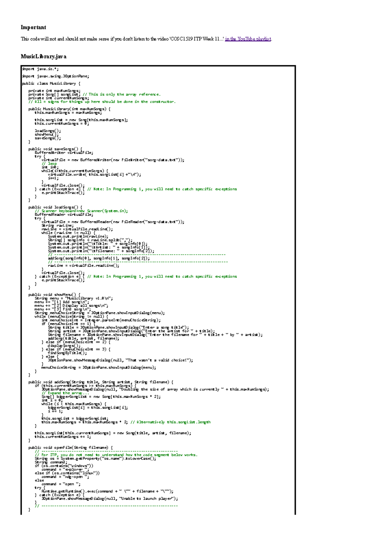 Lecture 11 – OO Programming 1 - Important This code will not and should ...