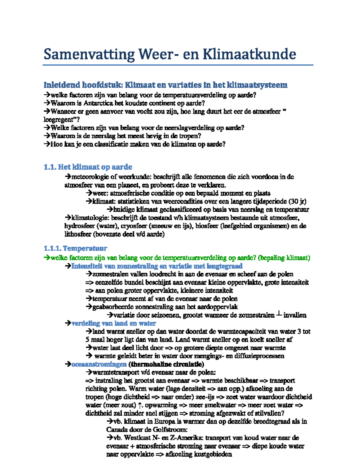 Samenvatting - Perfecte samenvattig voor Weer en klimaat studenten. Ik ...