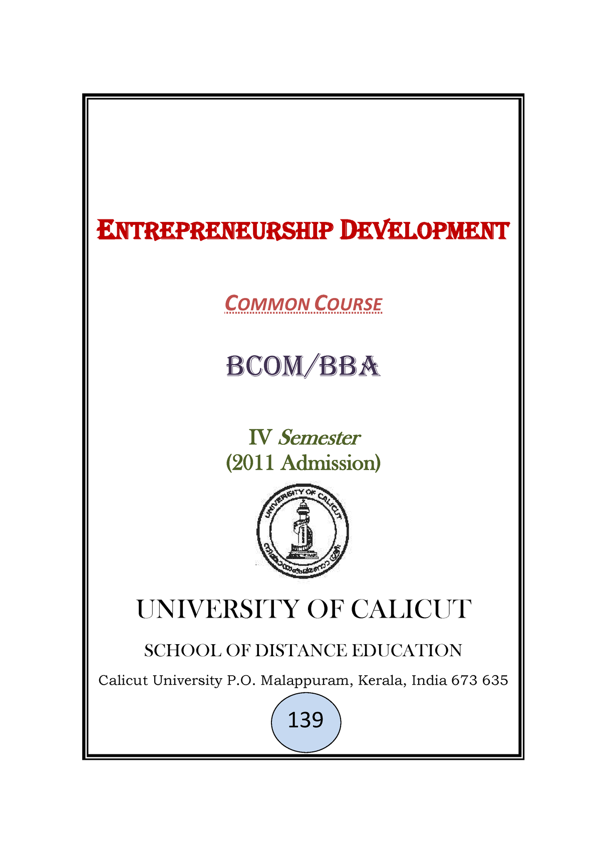 A Lecture Notes On Entrepreneurship Development - ENTREPRENEURSHIP ...