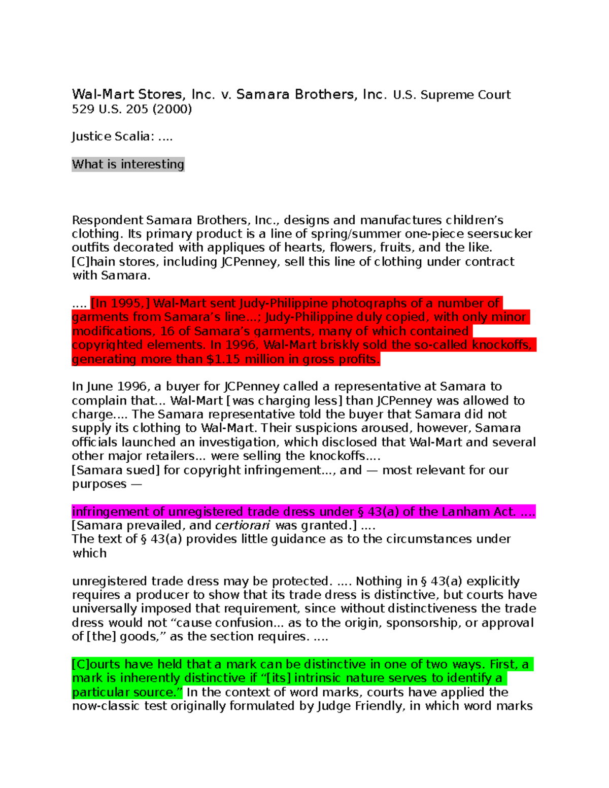 Walmart v. samara bros Case Brief WalMart Stores, Inc. v. Samara