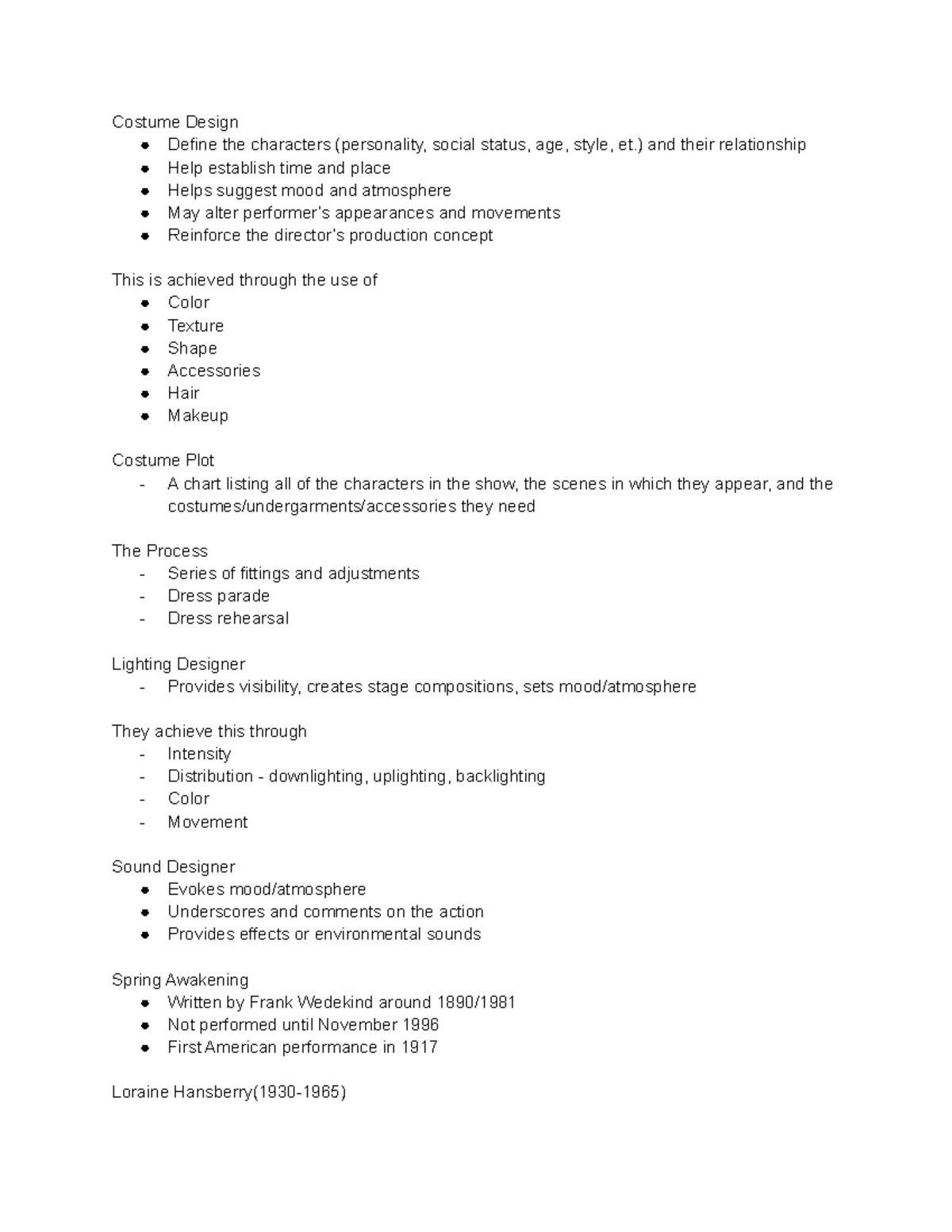 Theatre Notes Part 2 - Costume Design Define the characters ...