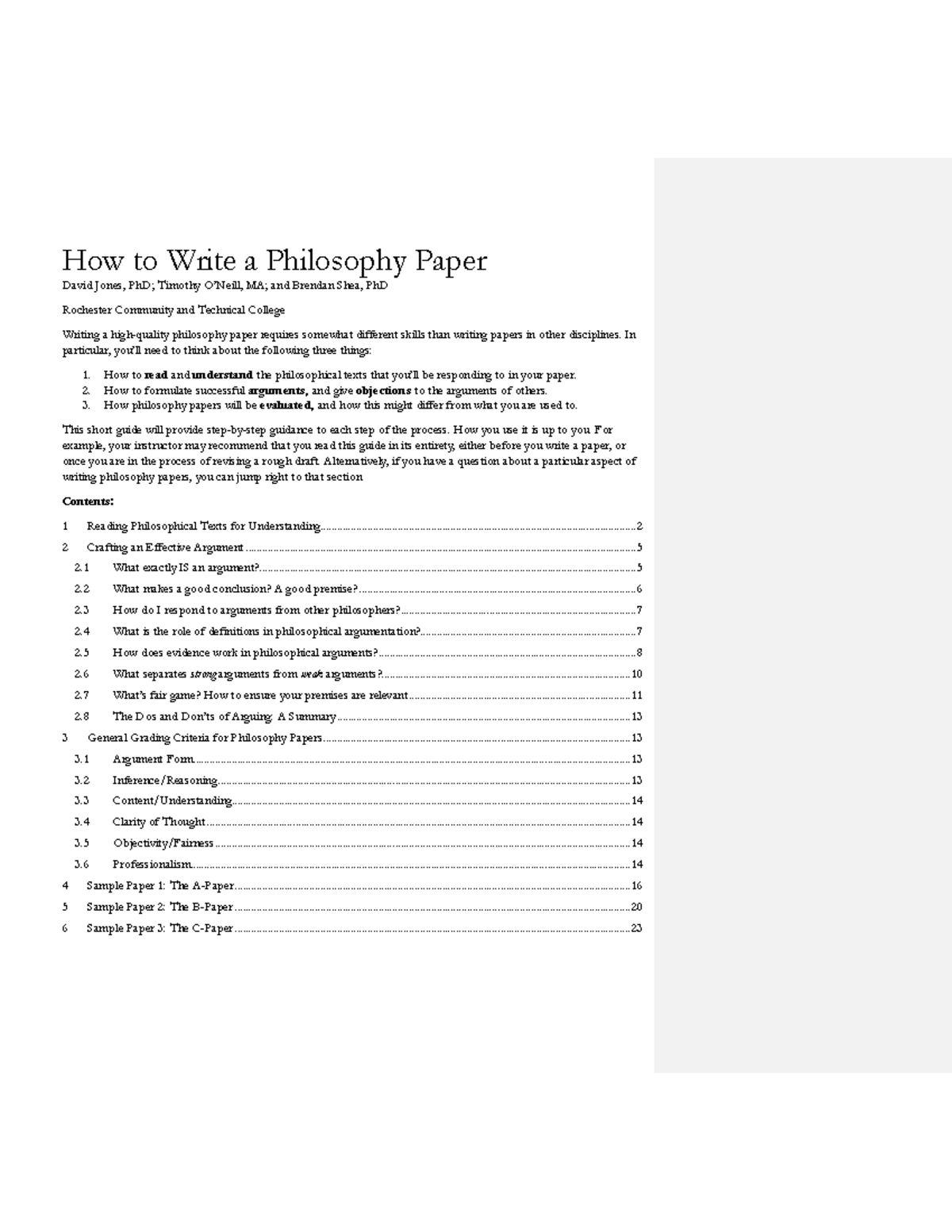Shehtwv 1 - Grade A+ - How to Write a Philosophy Paper David Jones, PhD ...