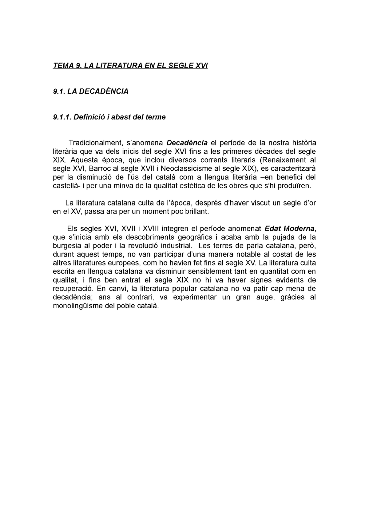 Tema 9 La Literatura Del Segle Xvi Tema 9 La Literatura En El Segle Xvi 9 La DecadÈncia 91 7851