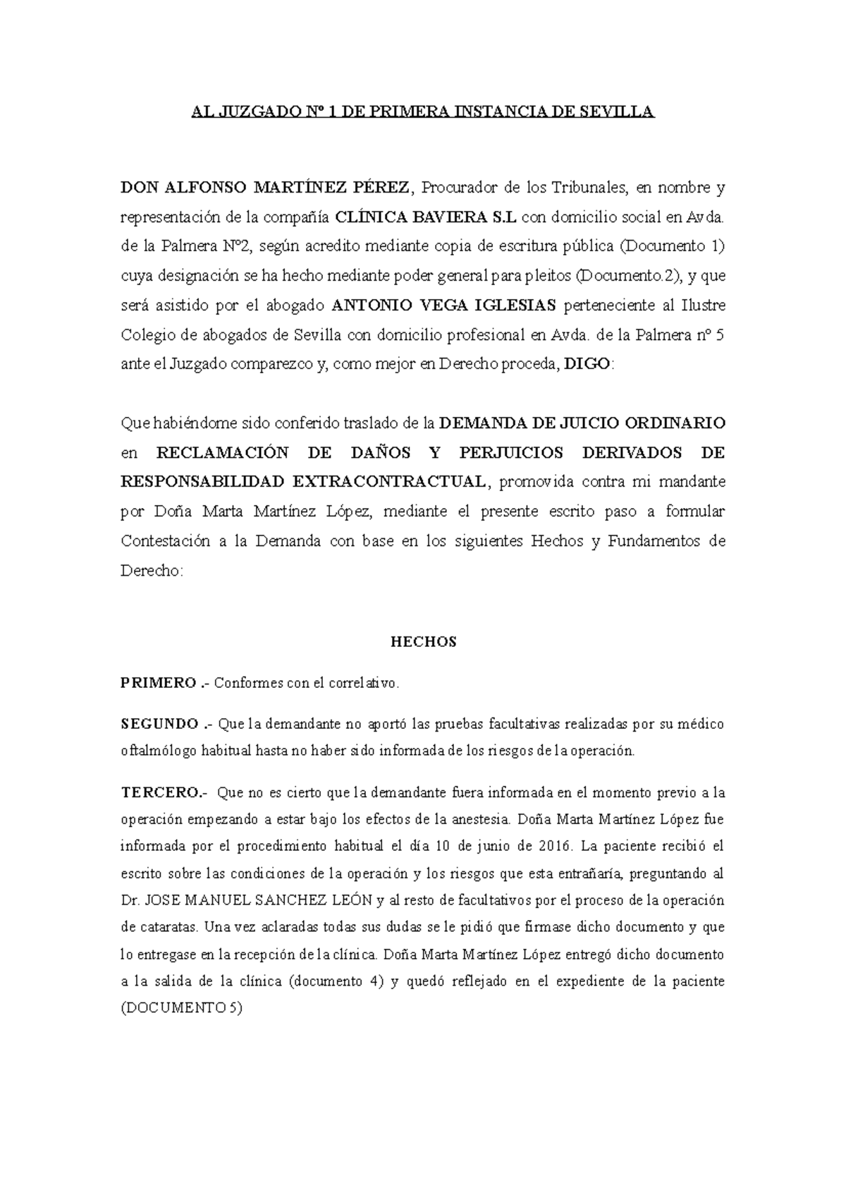 Contestación Demanda Médico Al Juzgado Nº 1 De Primera Instancia De Sevilla Don Alfonso 5573