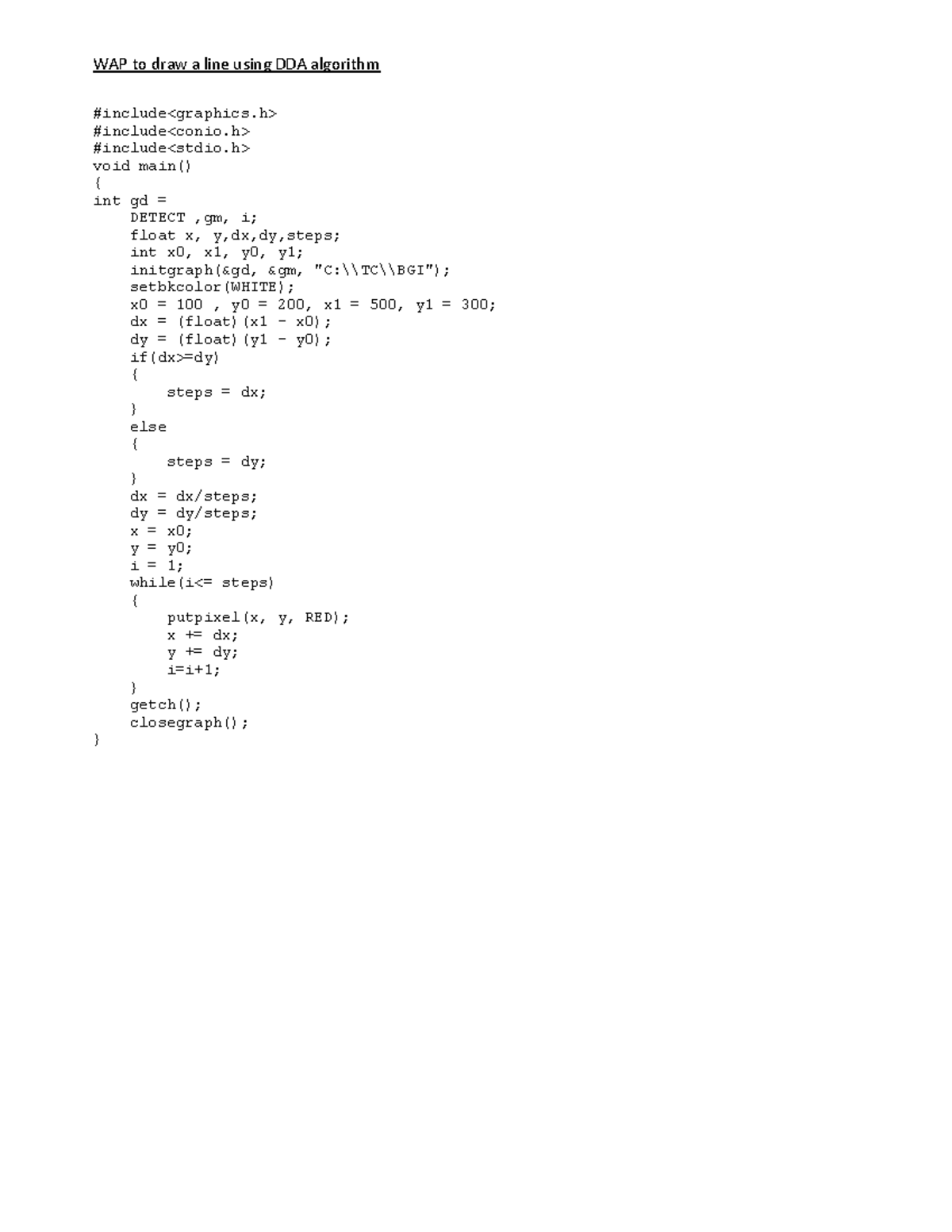 CG Practcal Codes - practical - WAP to draw a line using DDA algorithm ...