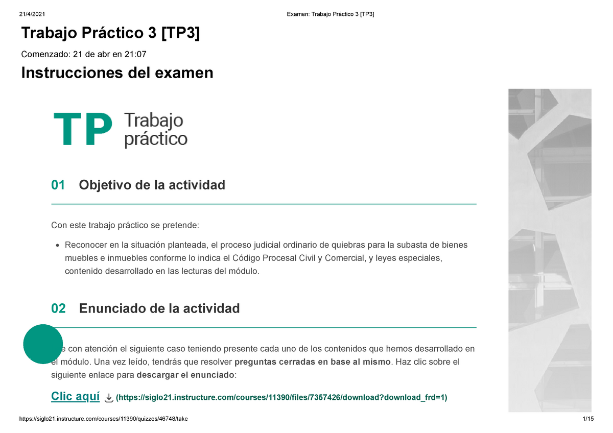 Tp3 100 Pp2 Tp 3 Practica Profesional 100 Trabajo Práctico 3 Tp3 Comenzado 21 De Abr En 0465