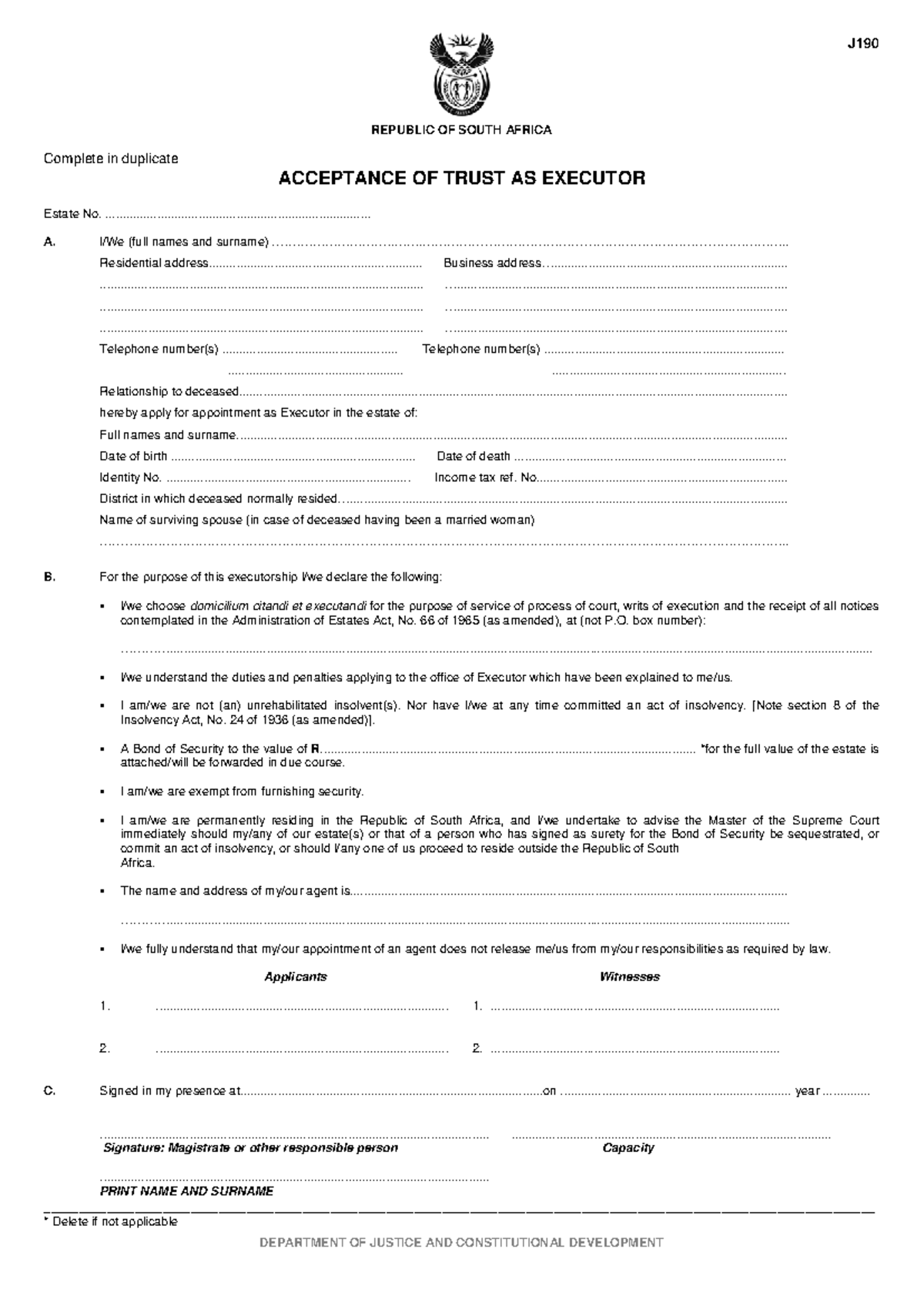 Acceptance OF Executorship - DEPARTMENT OF JUSTICE AND CONSTITUTIONAL ...