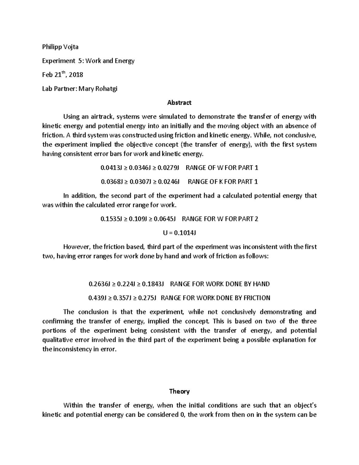 Engineering Physics 1 Lab5 - Philipp Vojta Experiment 5: Work and ...