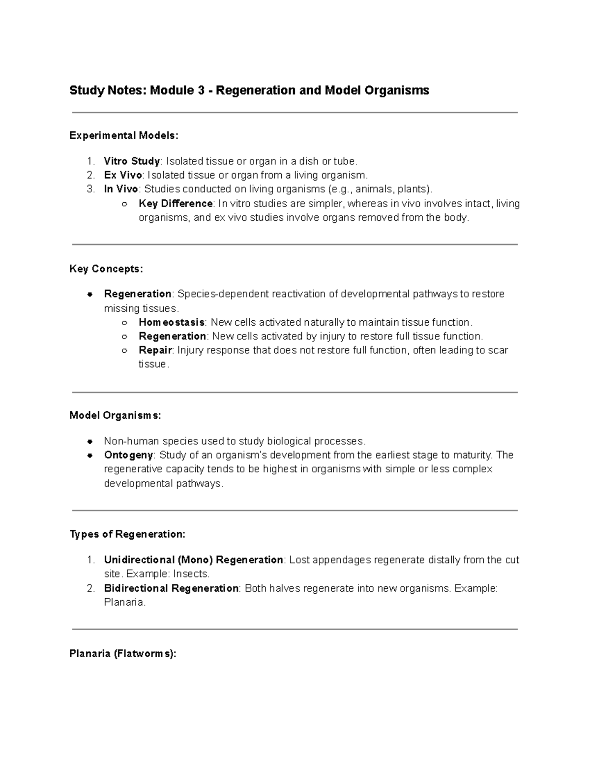 Module 3 2A03 Study Notes - Study Notes: Module 3 - Regeneration and ...