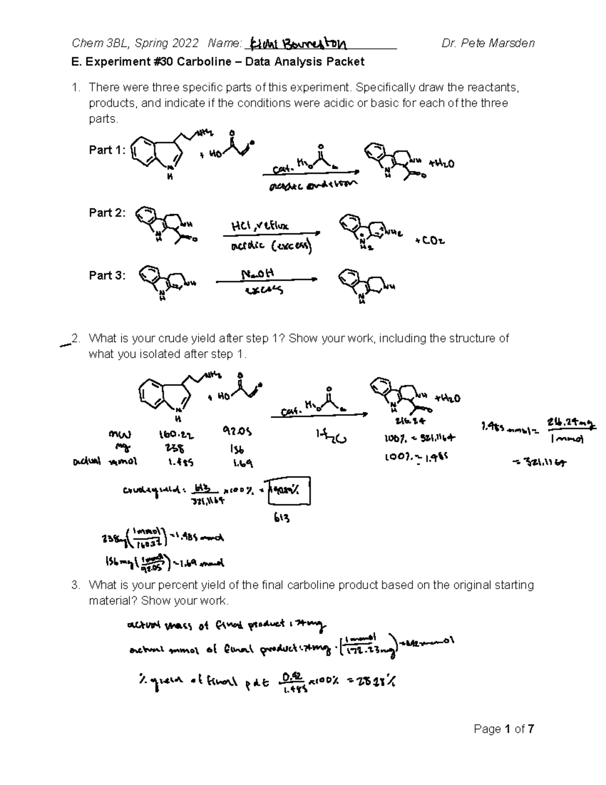 E - Lab Analysis - Chem 3BL, Spring 2022 Name ...