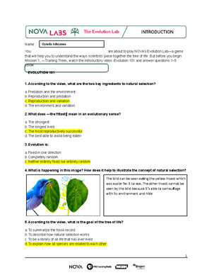 lab exercise 1 introduction to the diversity of life bio 142 - Name ...