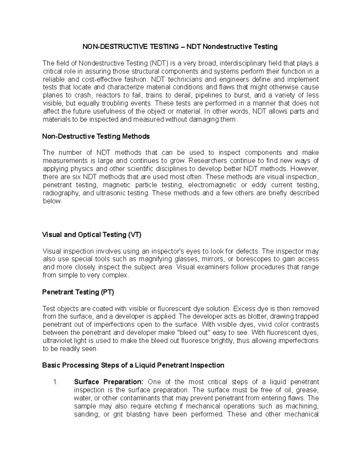 IM 15 Material Science and Engineering - NON-DESTRUCTIVE TESTING – NDT ...