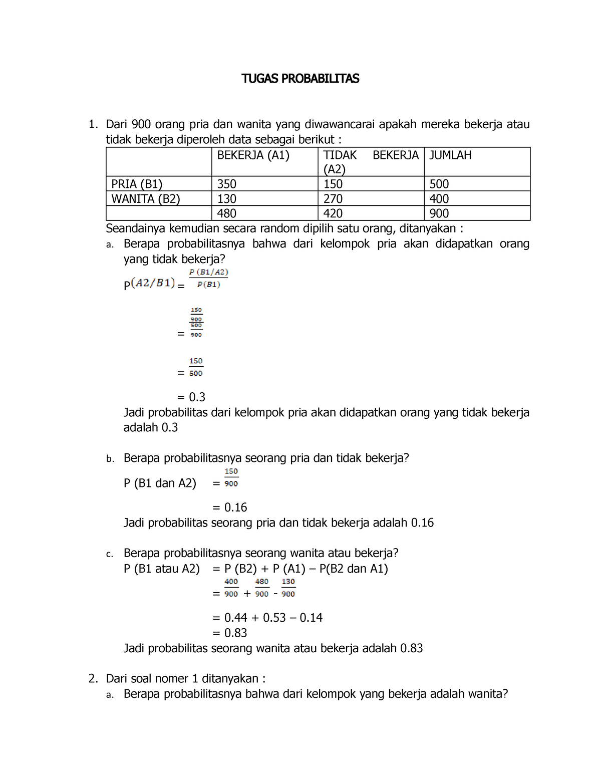 Tugas Probabilitas - Statistika Ekonomi Bisnis - TUGAS PROBABILITAS ...