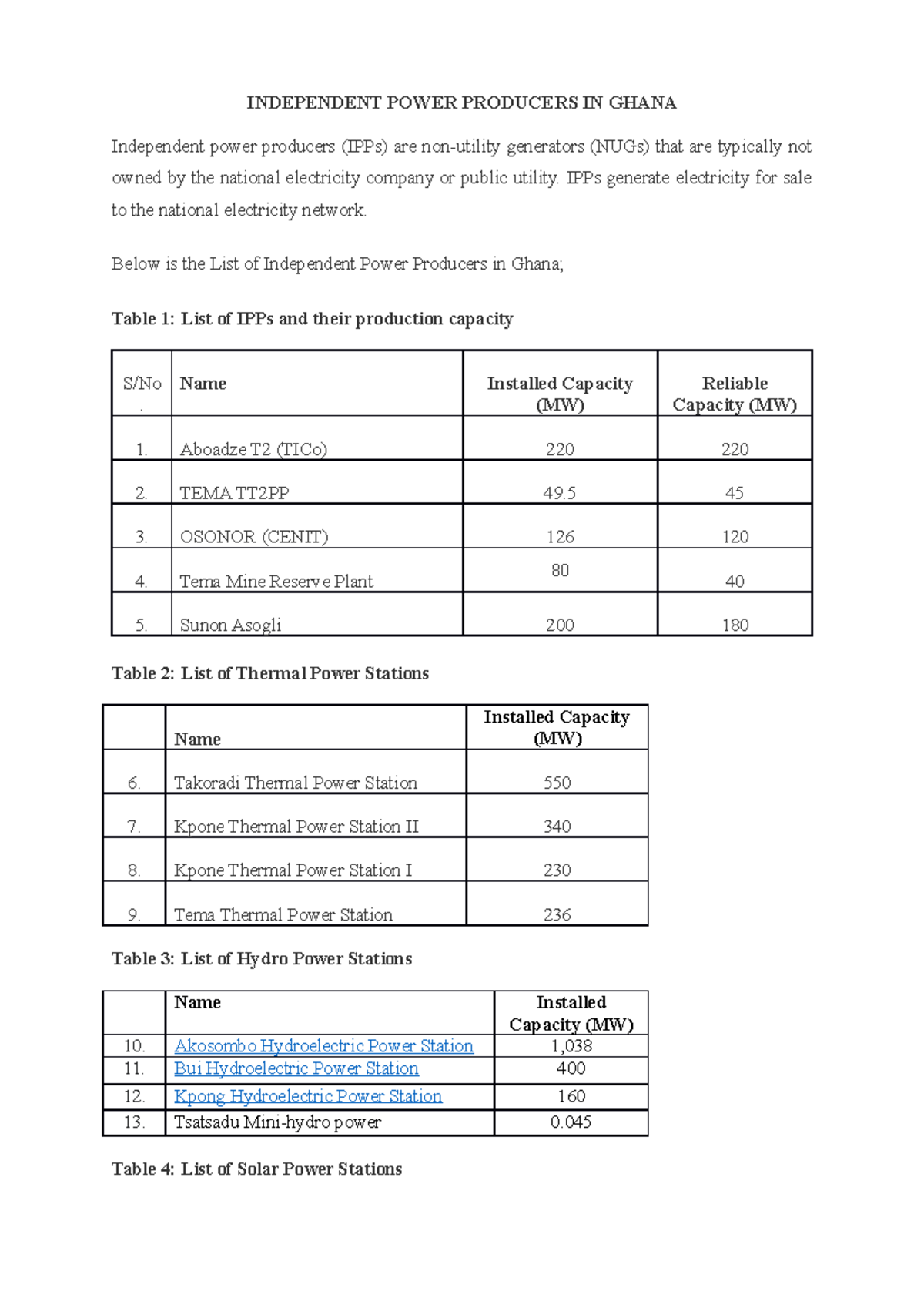Independent Power Producers IN Ghana - INDEPENDENT POWER PRODUCERS IN ...