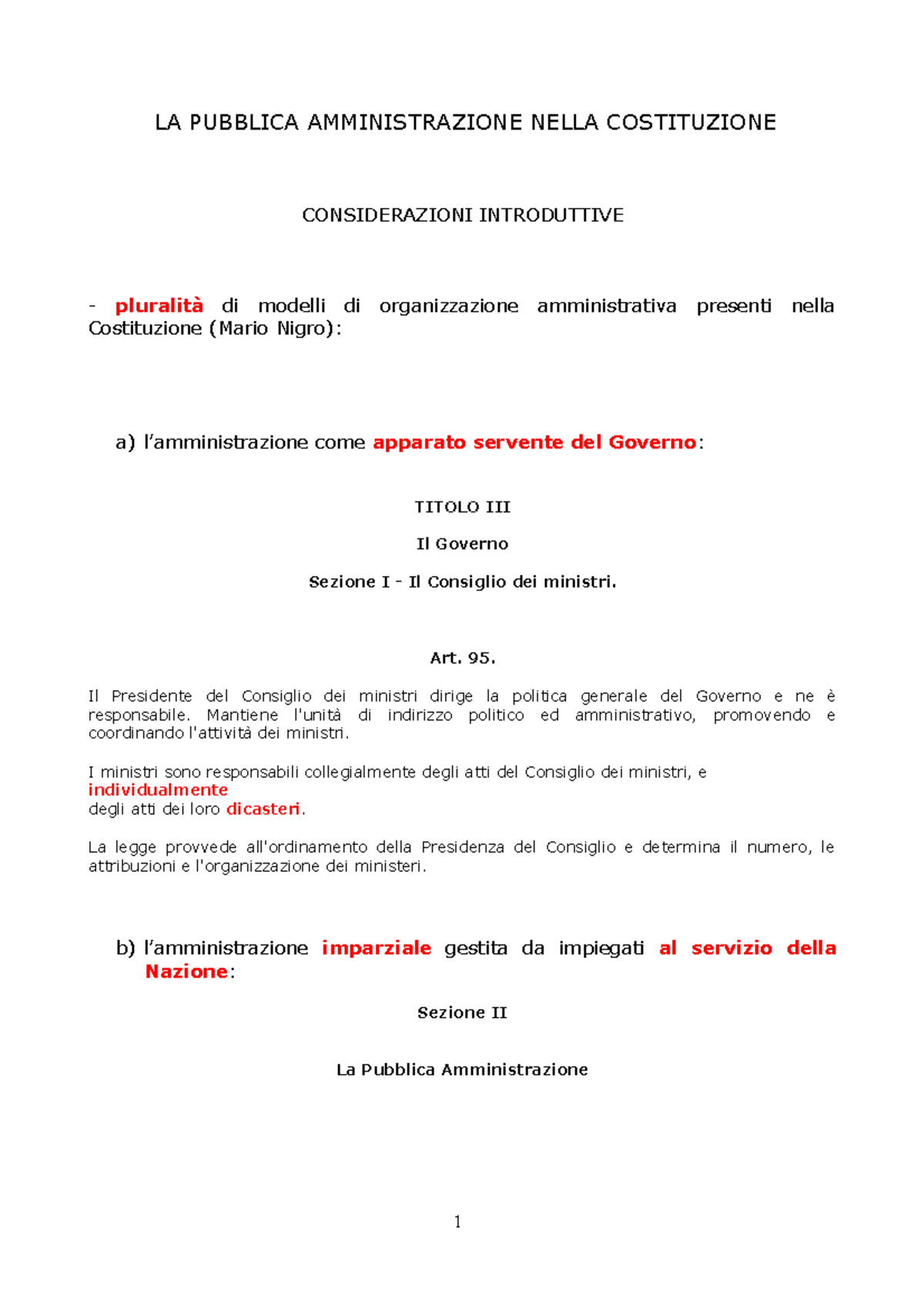 1. LA Pubblica Amministrazione Nella Costituzione Parte I - 1 LA ...