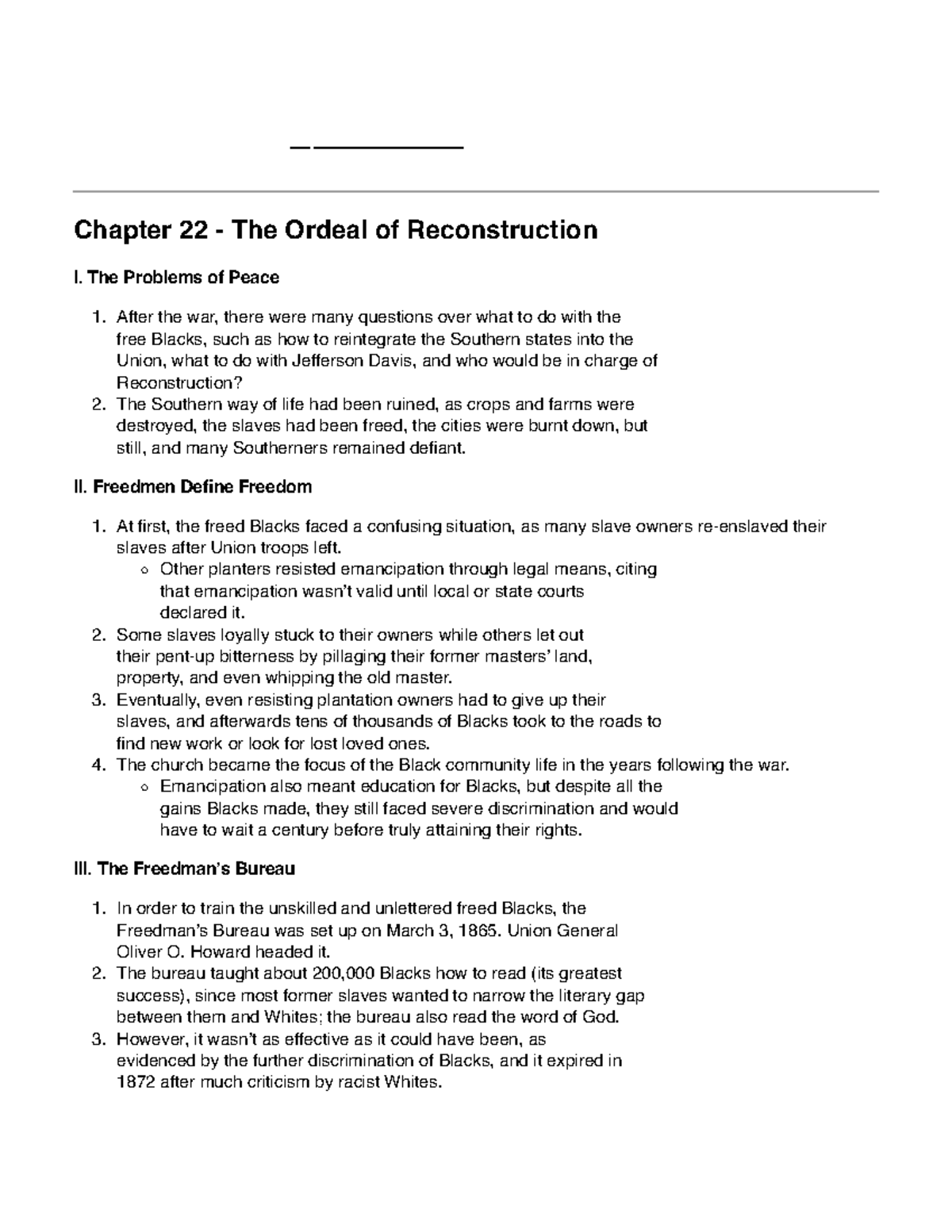 Chapter 22 - The Ordeal of Reconstruction - Chapter 22 - The Ordeal of ...