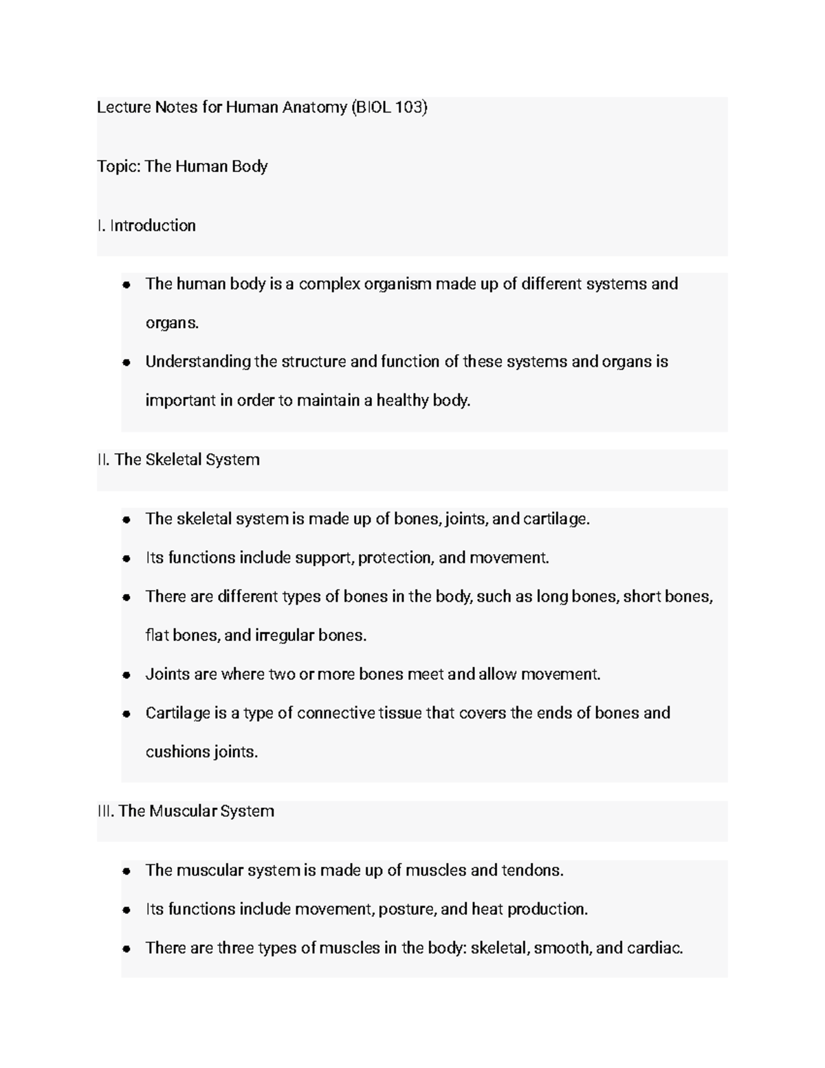 Lecture Notes For Human Anatomy (BIOL 103) - Introduction The Human ...