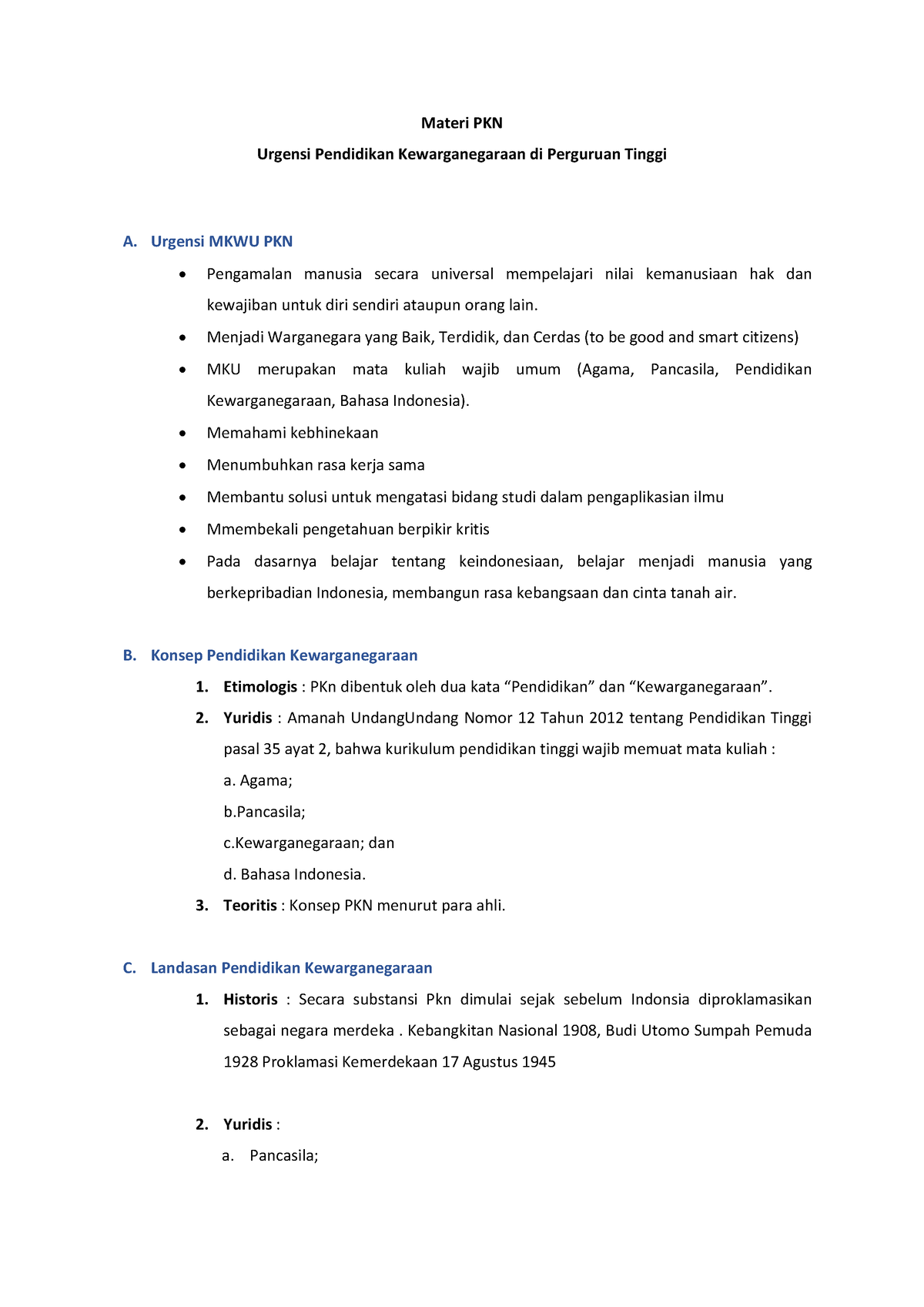 Materi PKN Urgensi MKU PKN - Materi PKN Urgensi Pendidikan ...