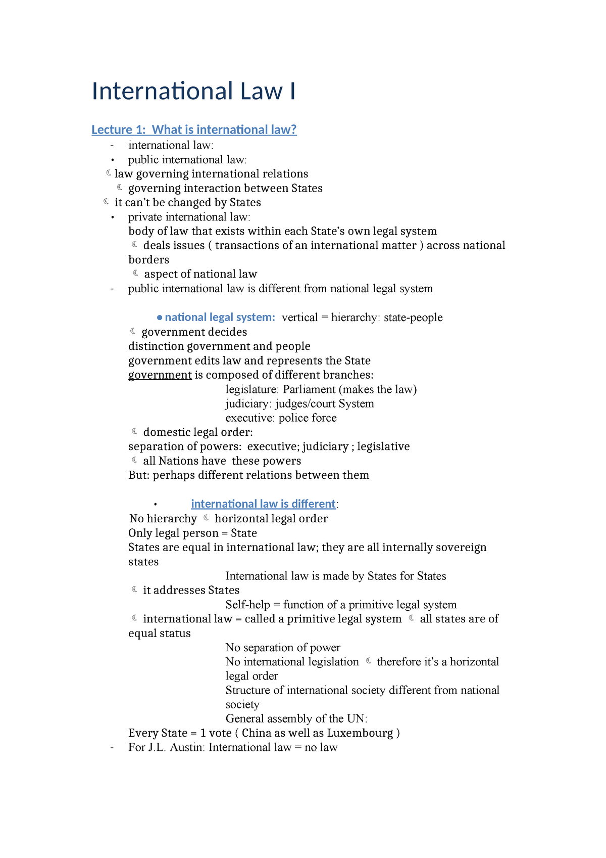 Public International Law I 1 - International Law I Lecture 1: What Is ...