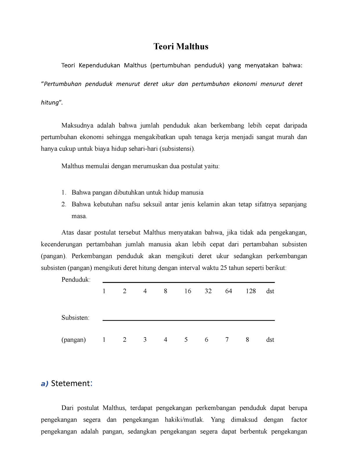 Teori Malthus Teori Malthus Teori Kependudukan Malthus Pertumbuhan