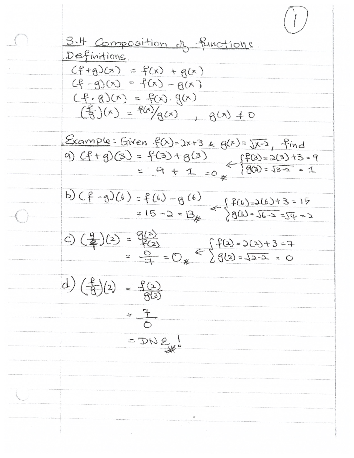 3.4 Composition of functions - g(x) ()(x) ) g(x) to Example: Given find ...