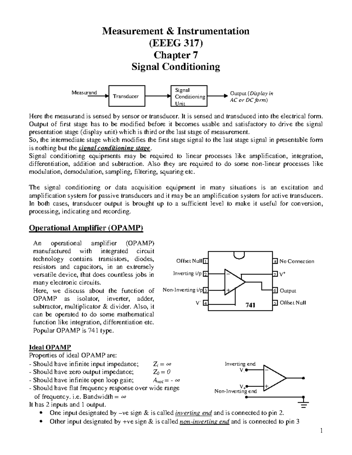 L7 Signal Conditioning Measurement & Instrumentation (EEEG 317