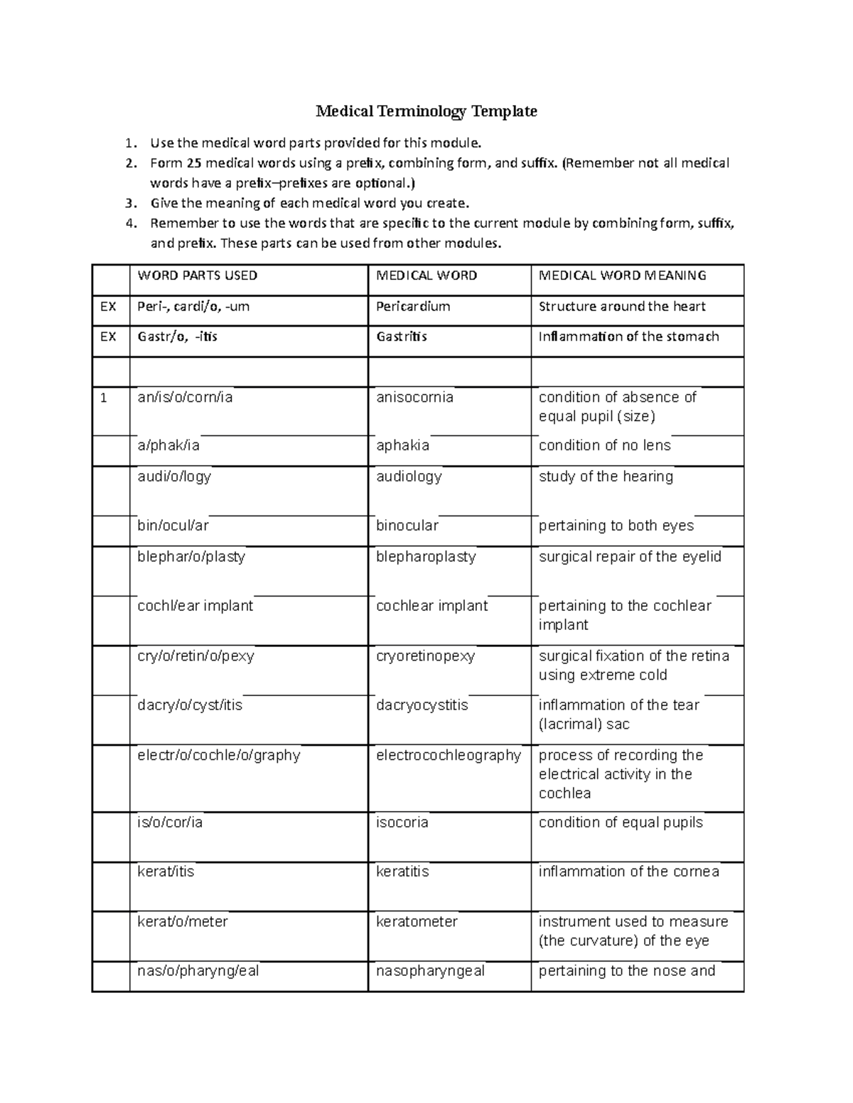 medical terminology assignment 3