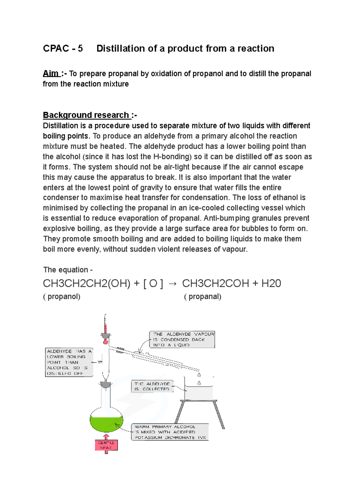 Aqa a level chemistry CPAC - 5 - CPAC - 5 Distillation of a product ...