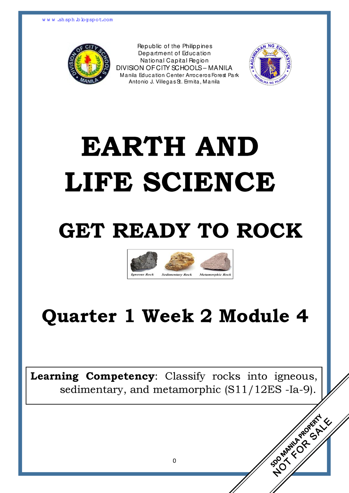 Mod4 Earth And Life Science (Classification Of Rocks) - Re P Ub Lic O F ...