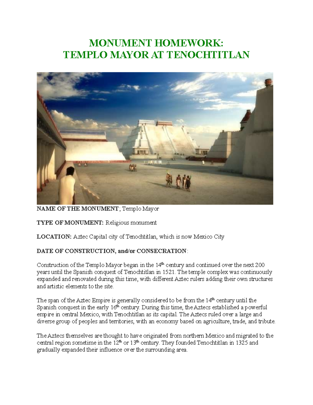 Templo Mayor Homework Revised 2022 - MONUMENT HOMEWORK: TEMPLO MAYOR AT ...