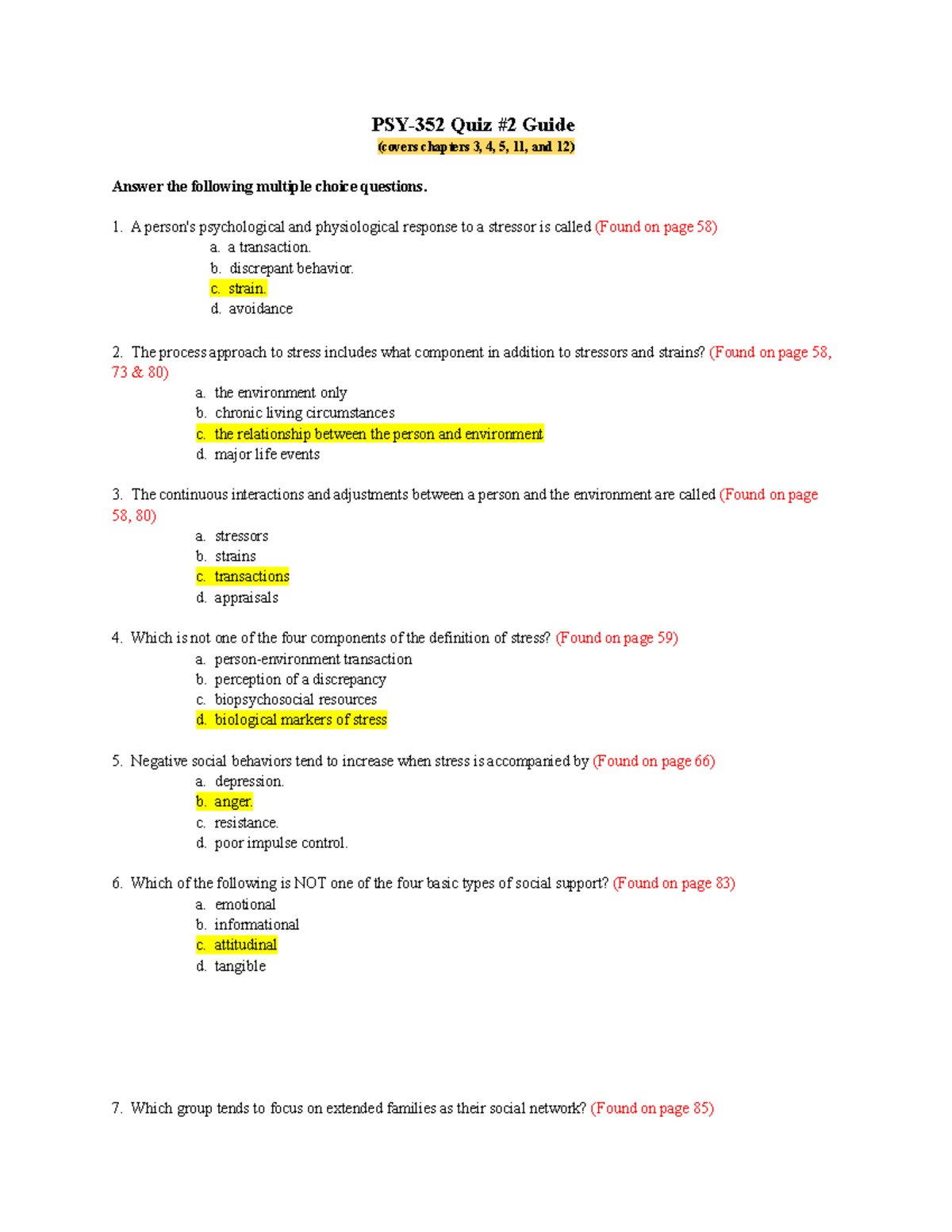 PSY-352 Spring Quiz 2 - Quiz - PSY-352 Quiz #2 Guide (covers Chapters 3 ...