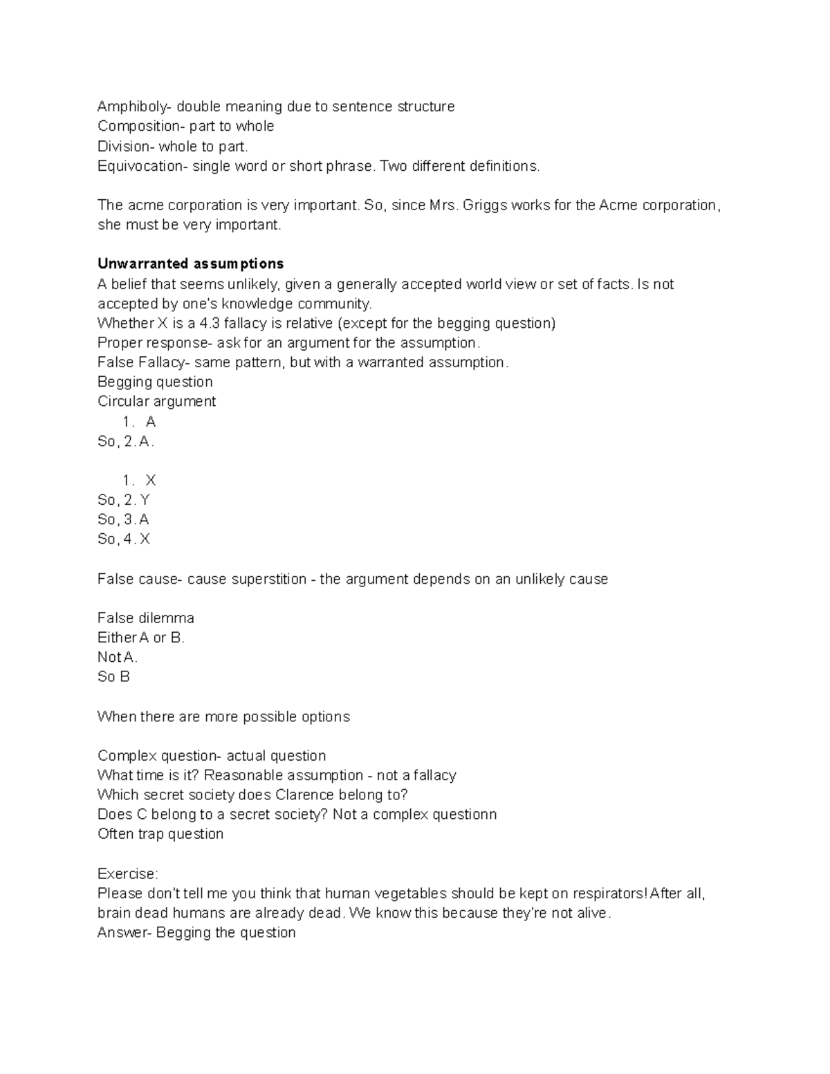 Intro to Logic Notes - Amphiboly- double meaning due to sentence