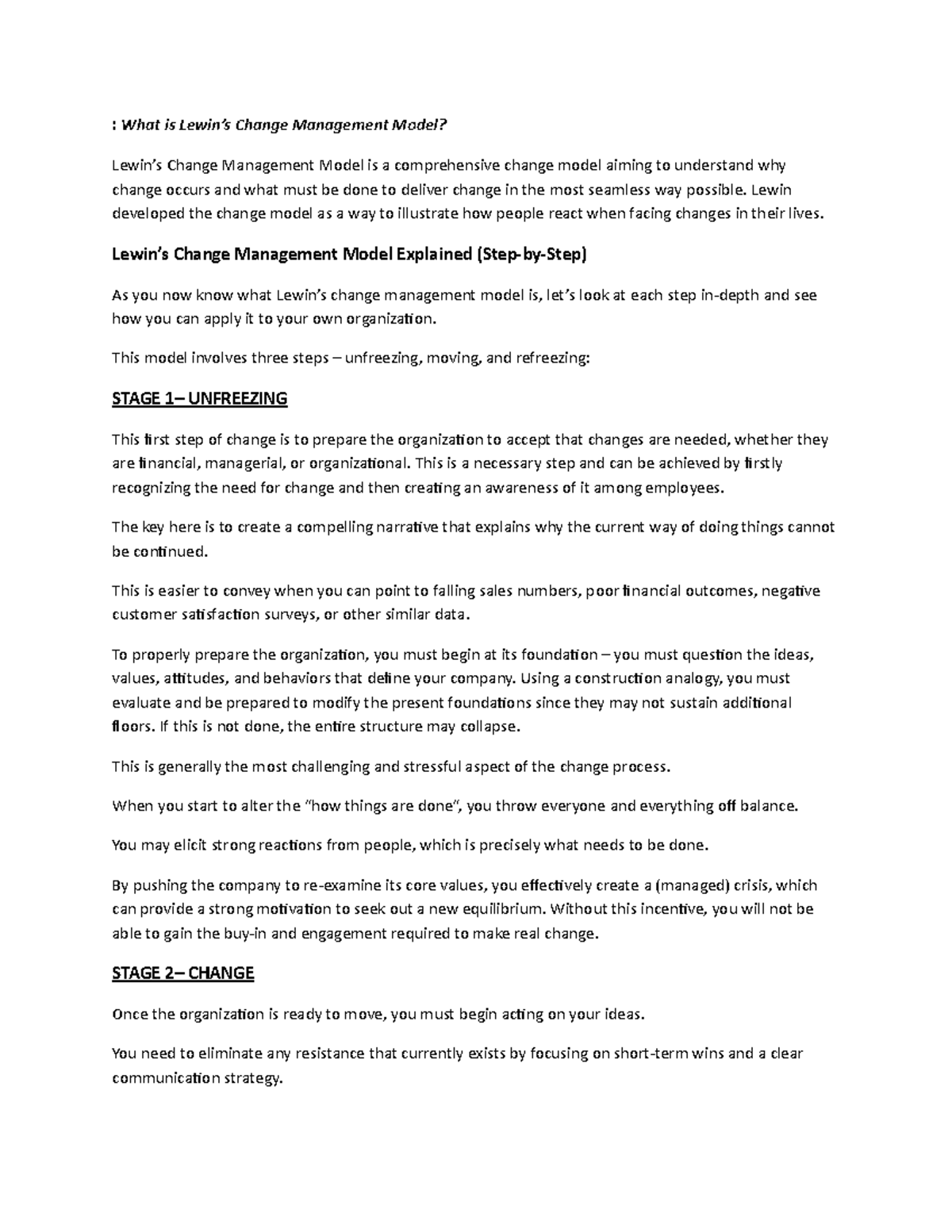 Theory OF Change Model - : What is Lewin’s Change Management Model ...