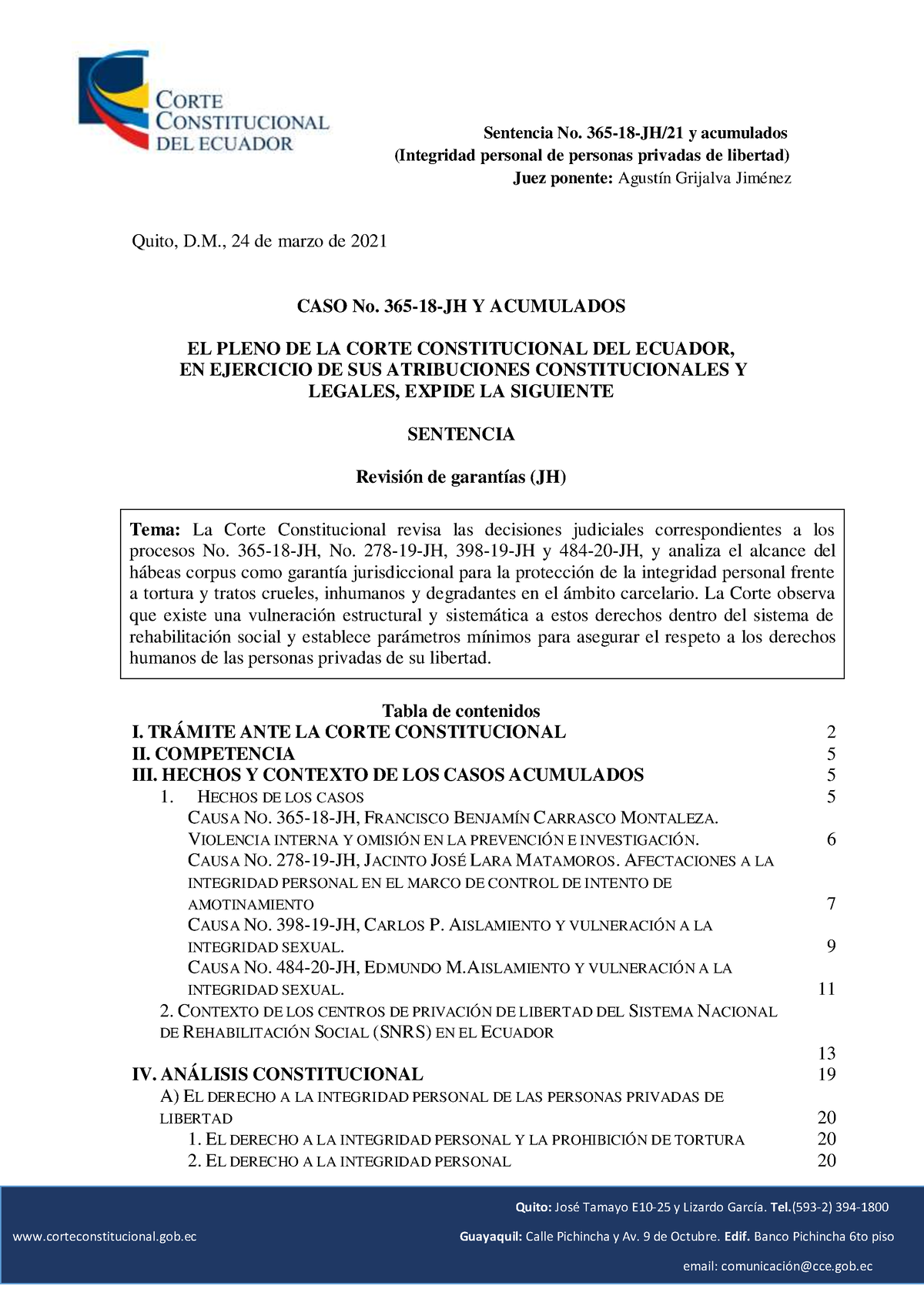 Corte Constitucional Sentencia No 365 18 JH21 - Sentencia No. 365-18-JH ...