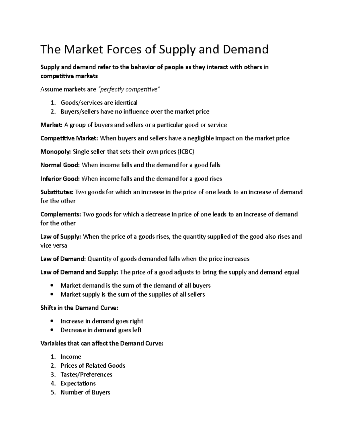 Chapter 4 - Lecture notes 2 - The Market Forces of Supply and Demand ...