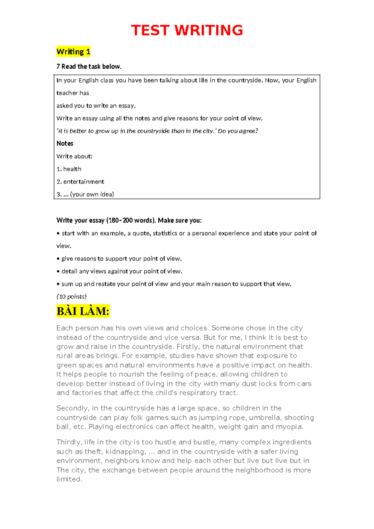 Test writing - okokokokoo - Writing 1 7 Read the task below. In your ...