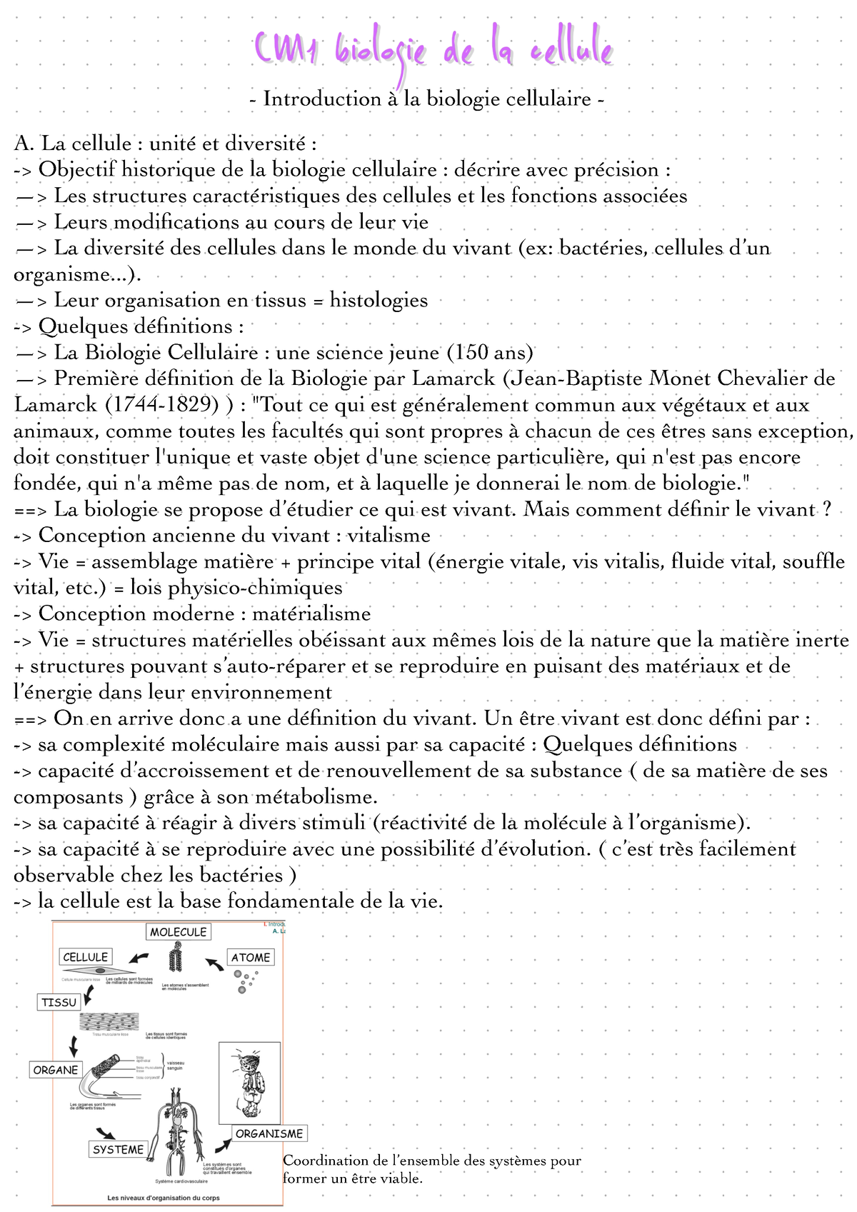 CM1 De Biologie Cellulaire, Introduction Au Cours - A. La Cellule ...